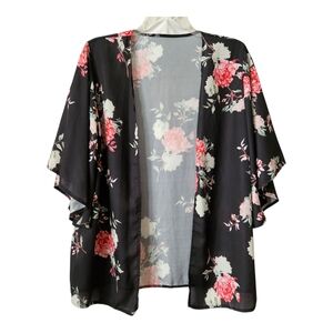 Floral Kimono Womens M Open Short Sleeve Office